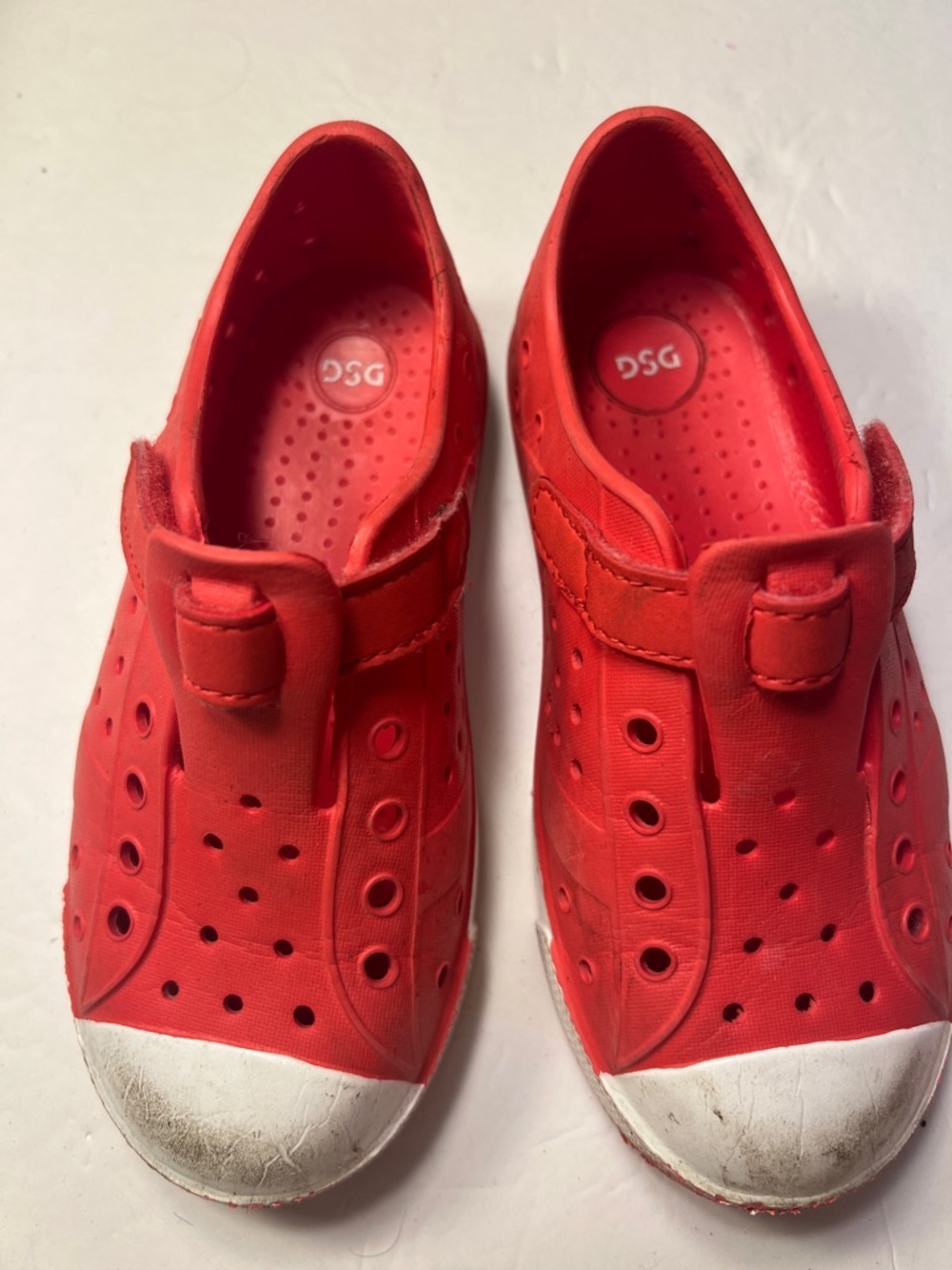DSG Kids Red Slip-On Water Shoes with White Toe Caps